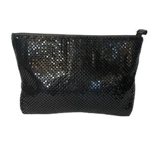 Vintage Whiting and Davis Black Metal Mesh Clutch Purse with Gold Hardware